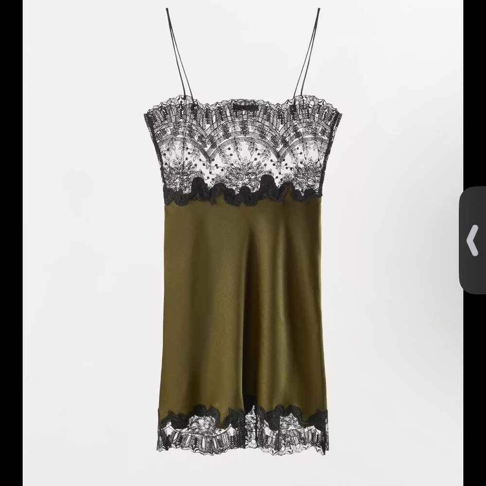 NWT Zara Lace Trim Olive Green Slip Dress